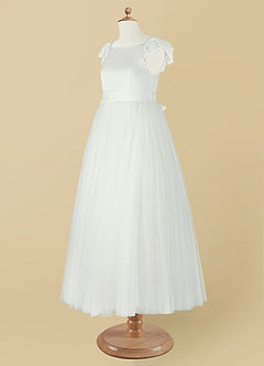 Azazie Little Flower Girl Dresses Diamond White A-Line Lace Tulle Dress image12