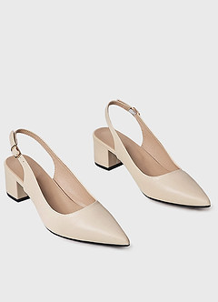 front Elegant Pointed Toe Block Heel Mules