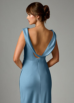 Azazie Kieryn Bridesmaid Dresses Steel Blue Mermaid Pleated Stretch Satin Dress image2