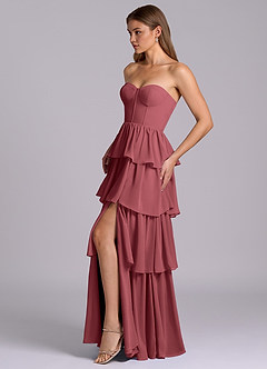 Azazie Faye Robes de demoiselle d'honneur Robe Trapèze en Mousseline de soie Décolleté en cœur Merlot image3