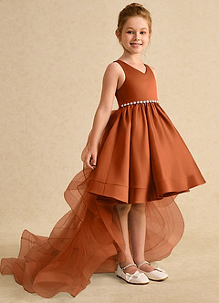 Azazie Julietta Flower Girl Dresses Burnt Orange Ball-Gown Convertible Tulle Dress image3