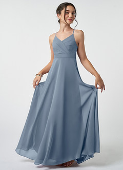 Azazie A-Line/Princess V-Neck Floor-Length Chiffon Junior Bridesmaid Dresses - Twilight
