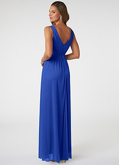 Azazie Tanicia Bridesmaid Dresses Royal Blue A-Line V-Neck Pleated Mesh Dress image4