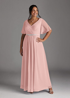 Azazie Tricia Abiti per la Madre della Sposa Abito A-Line in Chiffon con Scollo a V a Pieghe Rosa Cipria image10