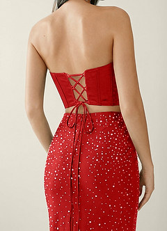 Esme Red Two-piece Corset Stretch Satin Mermaid Prom Dress image6