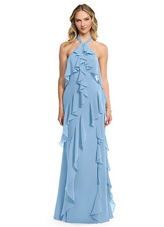 Azazie Velma Bridesmaid Dresses Powder Blue A-Line Side Slit Chiffon Dress image1