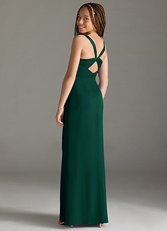 Azazie Mero Junior Emerald Mermaid Pleated Stretch Satin Dress image2