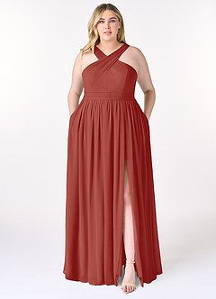Azazie Elvira Bridesmaid Dresses Terracotta A-Line Pleated Chiffon Dress image7