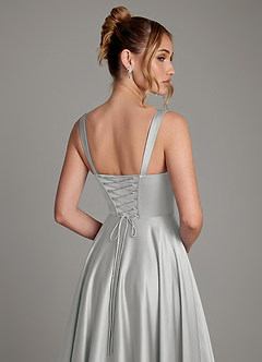 Azazie Azaria Bridesmaid Dresses Silver A-Line Corset Stretch Satin Dress image2