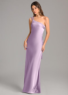 Azazie Monroe Bridesmaid Dresses Frosted Lilac Mermaid One Shoulder Stretch Satin Dress image3