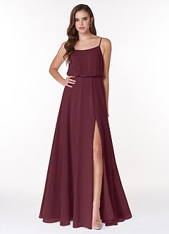 Azazie Lupe Final Sale Cabernet A-Line Scoop Blouson Chiffon Dress image1