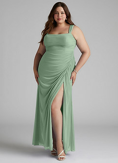 Azazie Jesaphine Bridesmaid Dresses Matcha Sheath Ruched Mesh Dress image6
