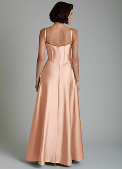 Azazie Nona Bridesmaid Dresses Rose Gold A-Line Pleated Stretch Satin Dress image2