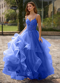 Spitze Królewski Niebieski Suknia balowa z prześwitującej koronki image3