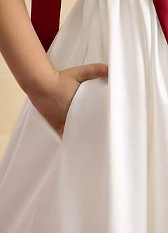 Azazie Stacie Flower Girl Dresses Ivory Scarlet A-Line Bow Matte Satin Dress image6