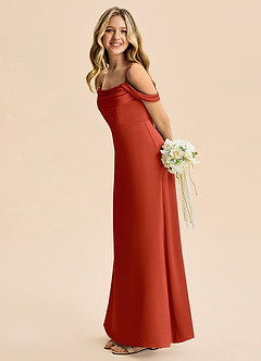 Azazie Lettie Junior Rust A-Line Off the Shoulder Stretch Satin Dress image1