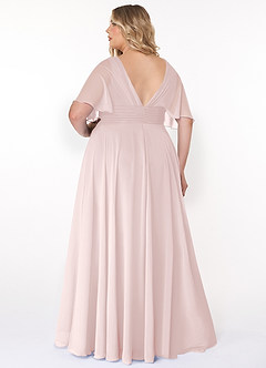 Azazie Pamela Robes de demoiselle d'honneur Robe Trapèze en Mousseline de soie Col V plissé Rose Pâle image13