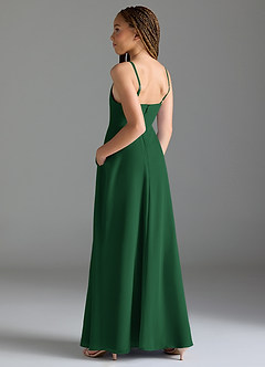 Azazie Moira Junior Dark Green A-Line with Pockets Chiffon Dress image2