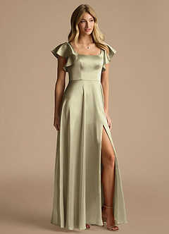 Azazie Bondi Bridesmaid Dresses Moss Green A-Line Bow Metallic Satin Dress image2