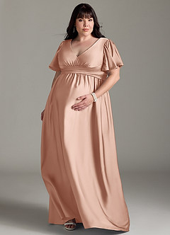 Azazie Verna Maternity Bridesmaid Dresses A-Line Ruched Stretch Satin Floor-Length Dress image9