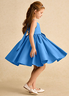Azazie Jessie Blumenmädchenkleider A-Linie Schleifen Matte Satin Kleid Blauhäher image6