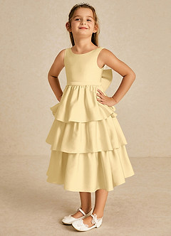 Azazie Margery vestidos de niña de las flores Vestido Butter de Satén Elástico de Línea A con Lazo image3