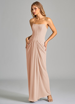 Azazie Anaïs Abiti da Damigella Abito Tubino in Chiffon Senza Cinturino Rosa Inglese image5
