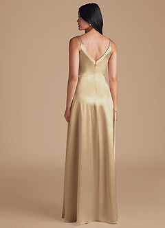 Azazie Hope Bridesmaid Dresses Champagne A-Line with Pockets Metallic Satin Dress image4