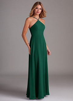 Azazie Bailey Bridesmaid Dresses Emerald A-Line Halter Side Slit Chiffon Dress image6