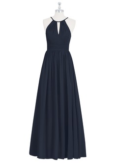 Azazie Cherish Robes de demoiselle d'honneur Robe Trapèze en Mousseline de soie Plissée Bleu Marine Foncé image6