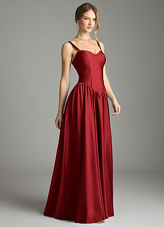 Azazie Evadina Bridesmaid Dresses Scarlet A-Line Corset Stretch Satin Dress image4