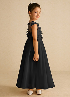 Azazie Arlo Blumenmädchenkleider A-Linie Schleifen Chiffon Kleid Schwarz image3