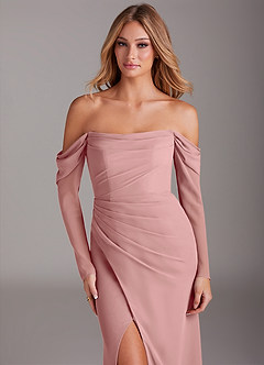 Azazie Hallie Brautjungfernkleider Meerjungfrau-Linie Langarm Chiffon Kleid Altrosa image5