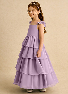 Azazie Boba vestidos de niña de las flores Vestido de Glicinia de Gasa de Corte En A con Escote Cuadrado image7