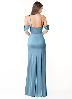 Azazie Amyra Bridesmaid Dresses Steel Blue Sheath Off the Shoulder Stretch Satin Convertible Dress image3