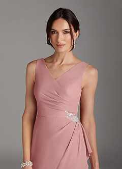 Azazie Saturn Final Sale Dusty Rose Sheath V-Neck Pleated Chiffon Dress image2