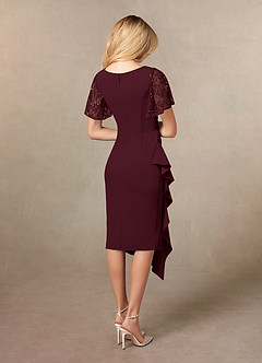Azazie Eloise Mother of the Bride Dresses Cabernet Sheath Pleated Stretch Crepe Dress image2