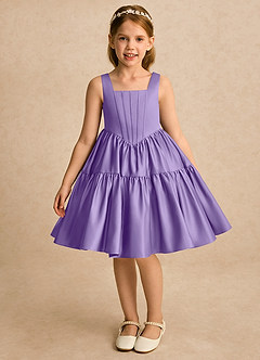 Azazie Myla Blumenmädchenkleider A-Linie Plissee Matte Satin Kleid Tahiti image3
