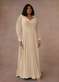 Azazie Zina Mother of the Bride Dresses Champagne A-Line Pleated Chiffon Dress image1