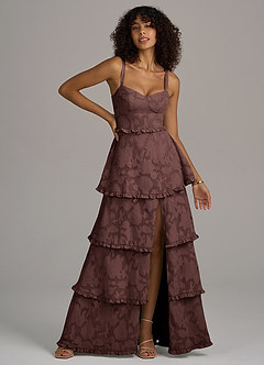 Azazie Romie Bridesmaid Dresses Espresso A-Line Corset Floral Burnout Dress image1