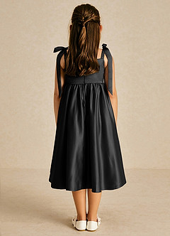 Azazie Chelsie Flower Girl Dresses Black A-Line Bow Matte Satin Dress image2