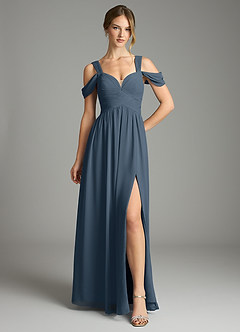 Azazie Lianne Bridesmaid Dresses Neptune A-Line Off the Shoulder Chiffon Dress image2