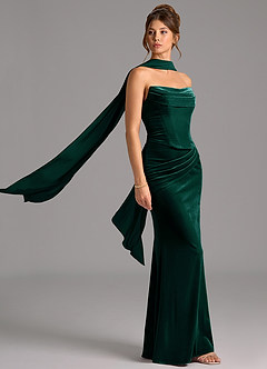 Azazie Sorrel Bridesmaid Dresses Emerald Mermaid Corset Velvet Convertible Dress image3