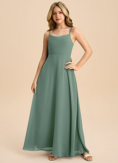 Azazie Shale Junior Eucalyptus A-Line Bow Chiffon Dress image3