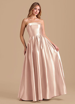 Azazie Lucienne Bridesmaid Dresses English Rose A-Line Pleated Metallic Satin Dress image3