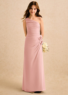 Azazie Sophie Girls Formal Blumenmädchenkleider Etui One-Shoulder Chiffon Kleid Rosettenrosa image5