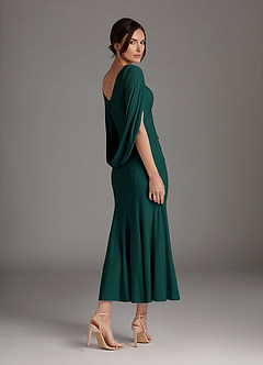 Azazie Bellona Mother of the Bride Dresses Pine Sheath Boatneck Luxe Knit Dress image2