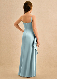 Azazie Cannoli Girls Formal Blumenmädchenkleider A-Linie Plissee Matte Satin Kleid Nebel image2