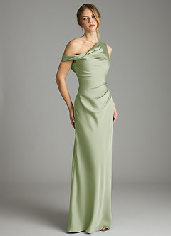 Azazie Emerson Bridesmaid Dresses Dusty Sage Mermaid Off the Shoulder Stretch Satin Dress image5