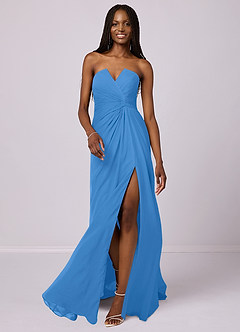 Barbie ♥ Azazie Venta Final Vestido de Azul Grisaceo de Gasa de Corte Sirena Convertible con Sin tirantes image1